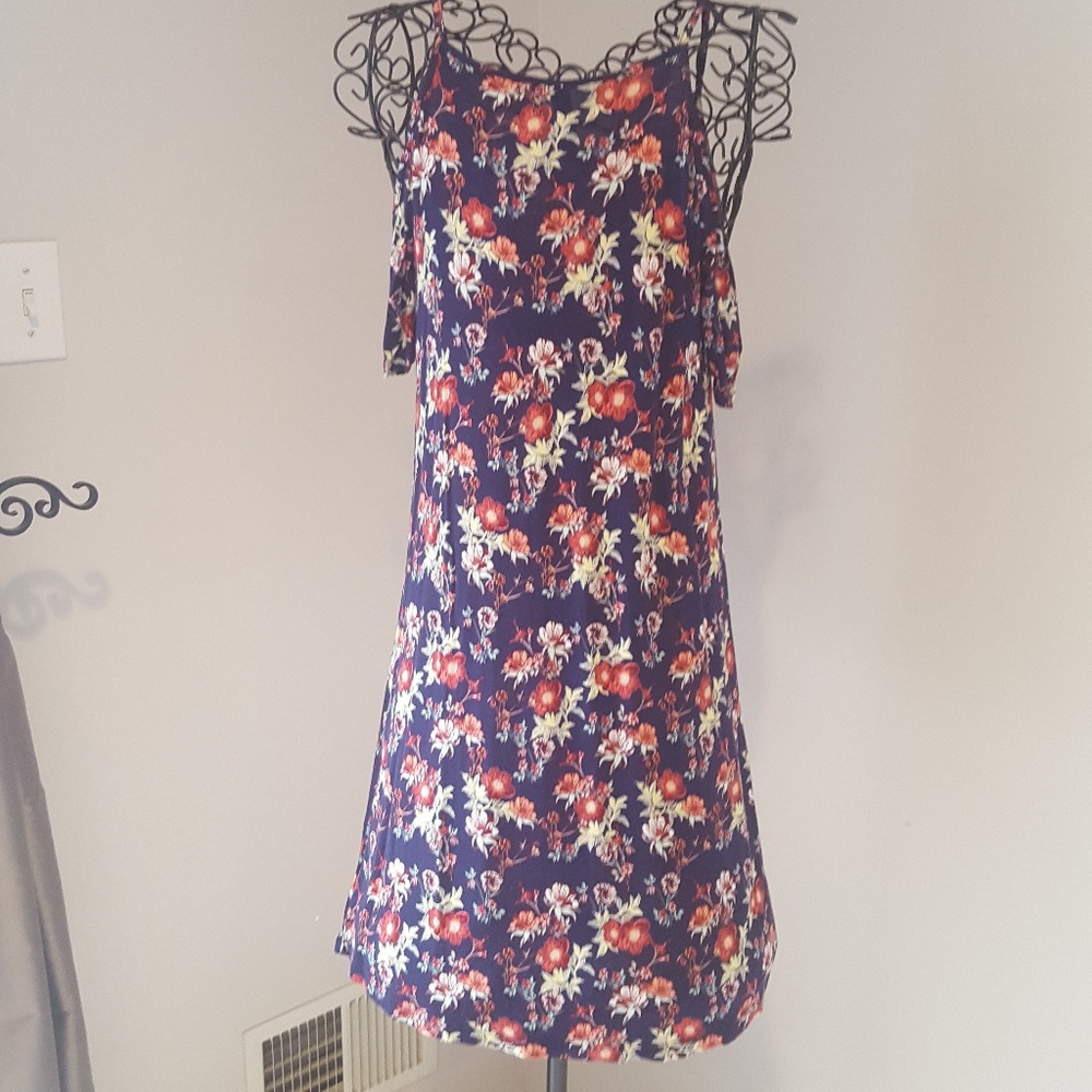 H&M Navy printed shoulder peep hole dress